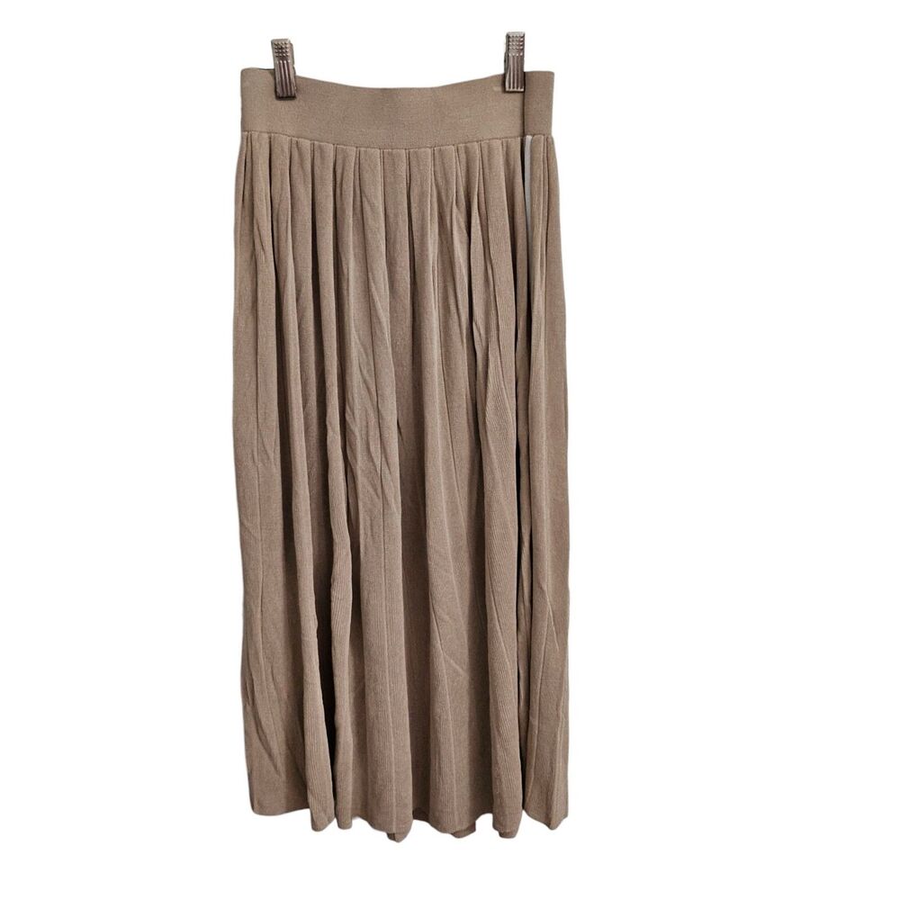 Rag & Bone Skirt Small‎ Beige Peyton Warm Khaki Rib Knit Midi Pleated Stretch